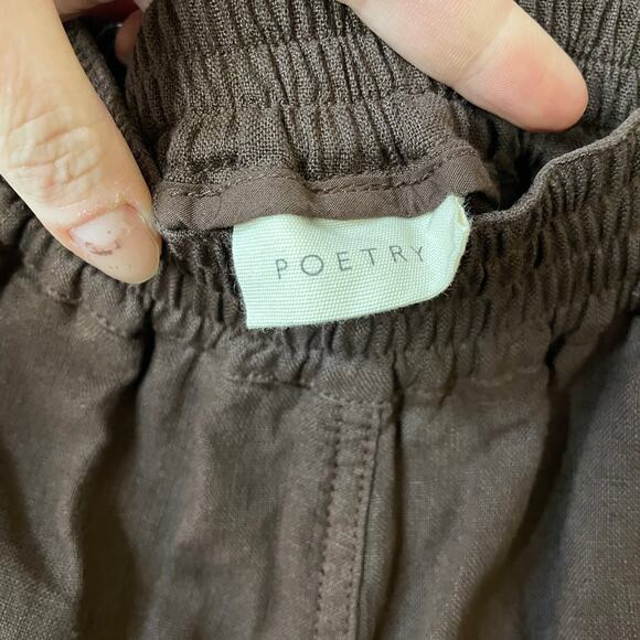 Poetry NWT Brown Straight Wide Leg 100% Linen Pull On Pants 6 - Picture 2 of 10